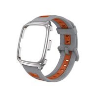 MIJOBS Sport Bands Compatible Fitbit Versa/Lite/SE, Silicone Breathable Strap Replacement Wristbands Water Resistant Fitness Straps Accessories for Women Men (GT, Gray and Orange)