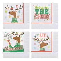 Hoffmaster 831344 Holiday Paper Beverage Napkins - Reindeer Games with 4 Designs, 10" x 10" Unfolded, 4.25" x 4.25" Folded, 2 Ply (Pack of 1000)