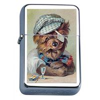 Perfection In Style Silver Flip Top Oil Lighter Vintage Dog Design 009