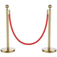 Yaheetech Stanchions and Velvet Ropes Ball Top Stainless Steel Stanchions Posts with 6.5ft Red Velvet Rope,Crowd Control Stanchions,Gold