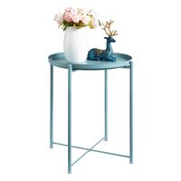 HollyHOME Tray Metal End Table, Sofa Table Small Round Side Tables, Anti-Rust and Waterproof Outdoor & Indoor Snack Table, Accent Coffee Table,（H） 20.28" x（D） 16.38", Morandi Blue
