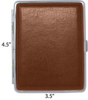 Leather Nickle-Plated Metal Cigarette Herbal Cigarette Cigar Tobacco Carrying Stash Storage Case (100s, Smooth Tan)