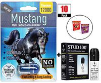 Mustang 12000 (10 Caps) Male Performance, Energy, Enhancement, and Endurance Bundle with Stud 100 Male Genital Desensitizer Delay Spray