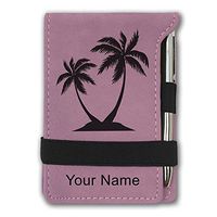 Mini Notepad, Palm Trees, Personalized Engraving Included (Pink)