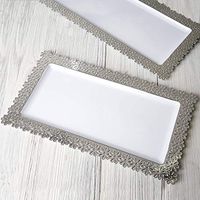 BalsaCircle 8 pcs Clear with Silver Floral Trim Plastic Serving Trays - Disposable Wedding Party Catering Tableware