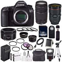 Canon EOS 5DS R DSLR Camera (Body Only) + Canon EF 24-70mm f/2.8L II USM Lens + Canon EF 75-300mm f/4-5.6 III Lens + Canon EF 50mm f/1.8 STM Lens + LP-E6 Replacement Battery + Charger + 32GB Bundle
