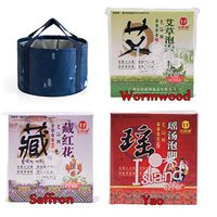 3 Favors of Foot Reflexology Chinese medicine foot bath powder kits cold blood WITH 1X Foldable bucket, Wash Basin Water Container (Wormwood, Saffron, Yao with Dark blue bucket)
