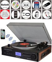 Boytone BT-11B Fully Automatic Large Size Turntable, Bluetooth Wireless, 2 Built in Stereo Speaker, S-Shaped Tone Arm with Adjustable Counterweight & Pitch Control, AM/FM, CD, (Renewed)