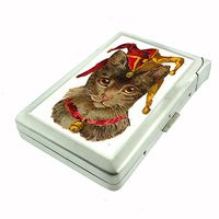 Perfection In Style Metal Cigarette Case with Built in Lighter Vintage Cat Design 016