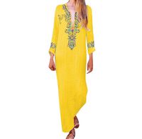 Kaftan Dresses for Women Boho Loose Tropical Oversized Sundress Pleat Tunic V Neck Long Maxi Dress JHKUNO