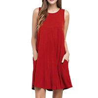 Goddessvan Women's Summer Sleeveless Tunic Top T-Shirt Swing Dresses with Pockets (S, Red)