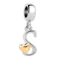 QueenCharms Initial A-Z Letter Charm Golden Heart Alphabet Dangle Beads For Bracelets & Necklaces (S)
