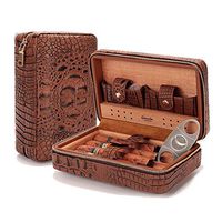 Lagute Groucho Leather Cigar Case Humidor with Cutter and Dropper, Cedar Wood Lined, Humidifier and Removable Trays, Portable Travel Cigar Box Gift Set for 4 Cigars