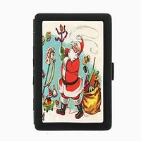 Perfection In Style Black Color Metal Cigarette Case Vintage Christmas Design 024