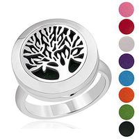 Tree of Life Essential Oil Diffuser Ring 316L Stainless Steel Magnet Locket Aromatherapy Rings, Best Gift Ideas for Women (Size 9)