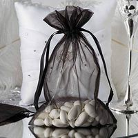 Tableclothsfactory 50PCS Black Organza Gift Bag Drawstring Pouch Wedding Favors Bridal Shower Treat Jewelry Bags - 6"x9"