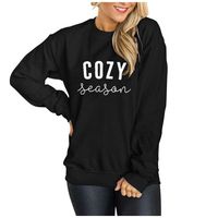 Sunhusing Women's Casual Round Neck Simple Letter Print Solid Color Long Sleeve Loose Short Sweatshirt Tops(1 Black,S)