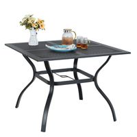 MF STUIDIO 37" x 37" Square Patio Bistro Table Outdoor Dining Table Powder-Coated Steel Frame Top Umbrella Stand Deck Outdoor Furniture Garden Table, Black