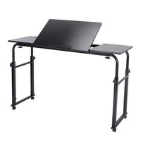Overbed Table with Wheels Mobile Over The Bed Table Laptop Cart Laptop Computer Medical Desk Adjustable Height and Length for Home Office Hospital (1.2m Black Desktop + Black Legs)