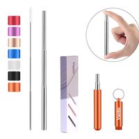 Vantic Telescopic Reusable Portable Stainless Steel Metal Drinking Straw with Travel Case & Cleaning Brush (2019), Orange