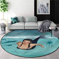 RUGSMAT Underwater Round Area Rugs Living Room,Mermaid Moon and Ocean Non-Skid Bath Mat Living Room/Bedroom Carpet Round-63