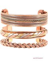 Art of Creation Tibetan Pure Copper Magnetic Bracelets Set of 3 | India Pattern Adjustable Healing Therapy Handmade Spiritual Yoga Jewelry for Unisex