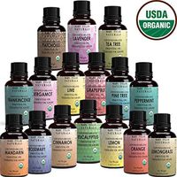 Organic Essential Oils Set Top 16 x10 ml, USDA Certified Lavender Peppermint Lemon Orange Lemongrass Rosemary Eucalyptus Tea Tree Mandarin Lime Frankincense Patchouli Pine Bergamot Grapefruit Cinnamon