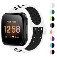 NANW Bands Compatible with Fitbit Versa/Versa 2/Versa Lite Small Large,Soft Silicone Replacement Band for Versa/Versa 2,Air Hole Wristband Strap for Women Men (Small Size: 5.5"-6.7", White&Black)