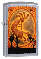 Zippo Lighter: Kokopelli Design - Street Chrome