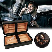 LLDWORK 1pcs Cigar Humidor Case, Cedar Wood, Portable Cigar Travel Leather Humidor Box, Removable Cedar Tray, Black