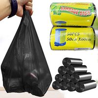 fublousRR5 Rubbish Bag, 50Pcs/1 Roll Disposable Rubbish Bag Home Office Waste Trash Rubbish Holder Pouch Garbage Bag Black