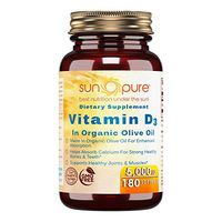 Sun Pure Premium Quality Vitamin D3 in Organic Olive Oil 5000 IU Softgels Glass Bottle 180 Count -Made in Organic Olive Oil for Enhanced Absorption -Helps Absorb Calcium for Strong Healthy Bones