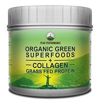 Peak Performance Organic Greens Superfood Grass Fed Collagen - Ultimate Blend of Best Tasting Organic Green Juice Superfood with Pure Pasture Raised Hydrolyzed Protein Powder. 42+ Greens and Aminos