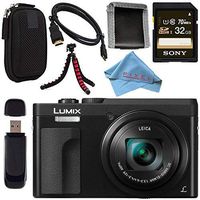 Panasonic Lumix DC-ZS70 DC-ZS70/K Digital Camera (Black) + Sony 32GB SDHC Card + Small Carrying Case + Flexible Tripod + Micro HDMI Cable + Memory Card Wallet + Card Reader + Fibercloth Bundle
