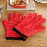 Yjdr Waterproof Silicone Gloves, 1 Pair of Silicone Oven Mitts - Professional Heat Resistant Mitt Set for Using When You're Cooking, Baking, Grilling, Broiling & Basting. (Color : Red)