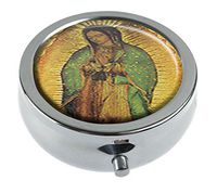 Hiuyi Our Lady of Guadalupe Mosaic Custom Personalized Round Pill Box Pocket Wallet Travel Pill Vitamin Decorative Box Protector