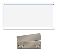 Name Tag/Badge Blank with Blue Border - 10 Pack - White Plastic 3 x 1-1/2 - Made in The USA!