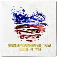 4 of July Heart Of Flag USA Pack 100 Napkins Gold Foil Cocktail