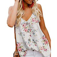 Fitfulvan Women's Blouses V Neck Floral Print Tank Tops Sleeveless Summer Beach Vest Casual Loose Sling Tops (White, Asian S = US XS)