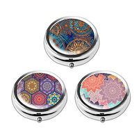 Pill Box Set of 3 - Lizimandu Compact 3 Compartment Medicine Case, Pill Box for Pocket or Purse (3-Flower Color)