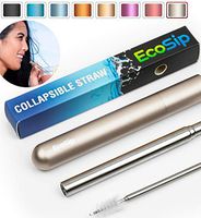 Collapsible Straw EcoSip | Telescopic Drinking Straw | Metal Stainless Steel Reusable | Portable Final Eco Folding Straws Travel | Silver Cleaning Brush Key Ring Hard Case | Silicone Tip | (Gray)