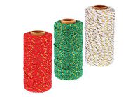 3 Rolls 2mm Two-Color Gold Wire Combined Cotton Thread 109 Yards/Roll String Durable Rope for Gardening Decoration DIY Crafts and Gift Wrapping (Red + White + Green)