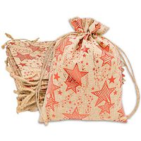 12pk 12x16 Jute Burlap Linen Canvas Gift Bags with Drawstring for Presents, Party Favors, Samples (Red Stars, Extra Large) by TheDisplayGuys