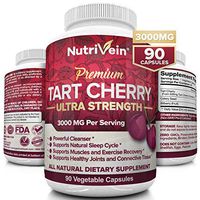 Nutrivein Tart Cherry Capsules 3000mg - 90 Vegan Pills - Antioxidants, Flavonoids - Supports Uric Acid Cleanse, Anti Inflammatory, Muscle Recovery, Joint Pain, Healthy Sleep, Juice Extract Supplement