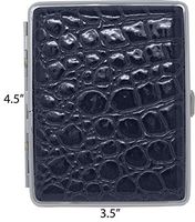 Navy Blue Crocodile Print Leather (Full Pack 100s) Metallic Cigarette Case & Stash Box