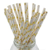 YouMeBest Biodegradable Paper Straws Gold Polka Dot Disposable Paper Drinking Straws 100 pcs for Party DIY