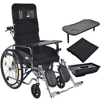 HETAO Lightweight Manual Wheelchair Portable Folding Seat,Medical Chair Control Backrest Seat-Detachable Desktop-Commode,Black