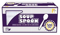 HOGOWARE Plastic, Disposable Utensils Bulk Set | Plastic-Ware Cutlery, 500 Pieces, for Dinner Party, Serving Wedding Cake, Pie & Desserts (Soup Spoons, White)