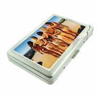Beach Babes Pin Up Girls D19 Cigarette Case Lighter Smoking King Size Cigarettes Silver Metal Wallet 4" X 2.75" RFID Protection
