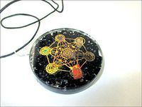 Jet Tourmaline Orgone Chakra Pendant Metatron's Cube Merkaba Round 2 inch approx. Diameter 3rd Eye Activation Boost Healing Gemstone Chakra Balancing Crystal Grid Jet Crystal IMAGE IS JUST A REFERENCE